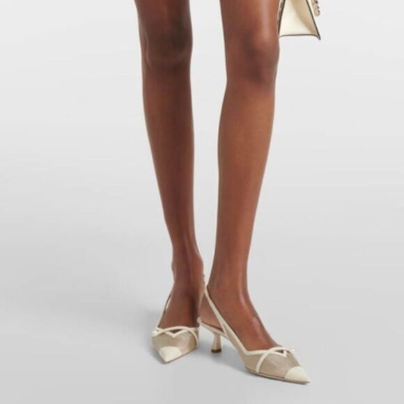 Jimmy Choo Amita Metallic Mesh & Patent Leather Slingback Pumps size 38.5 - Picture 3 of 15